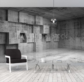 Picture of Abstract concrete 3d interior with decoration cubes on the wall